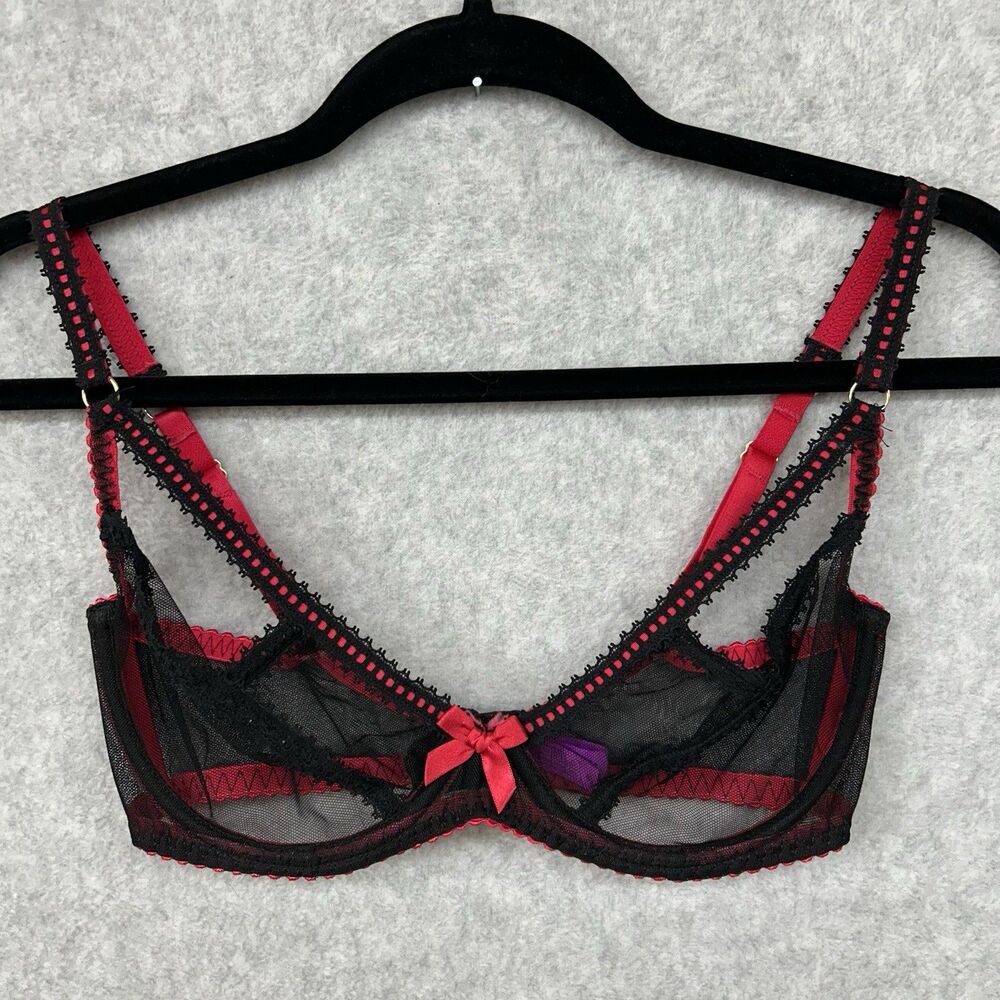 Agent Provocateur Size 34DD Red Black Lace Cutout Bra With A Beautiful Bow